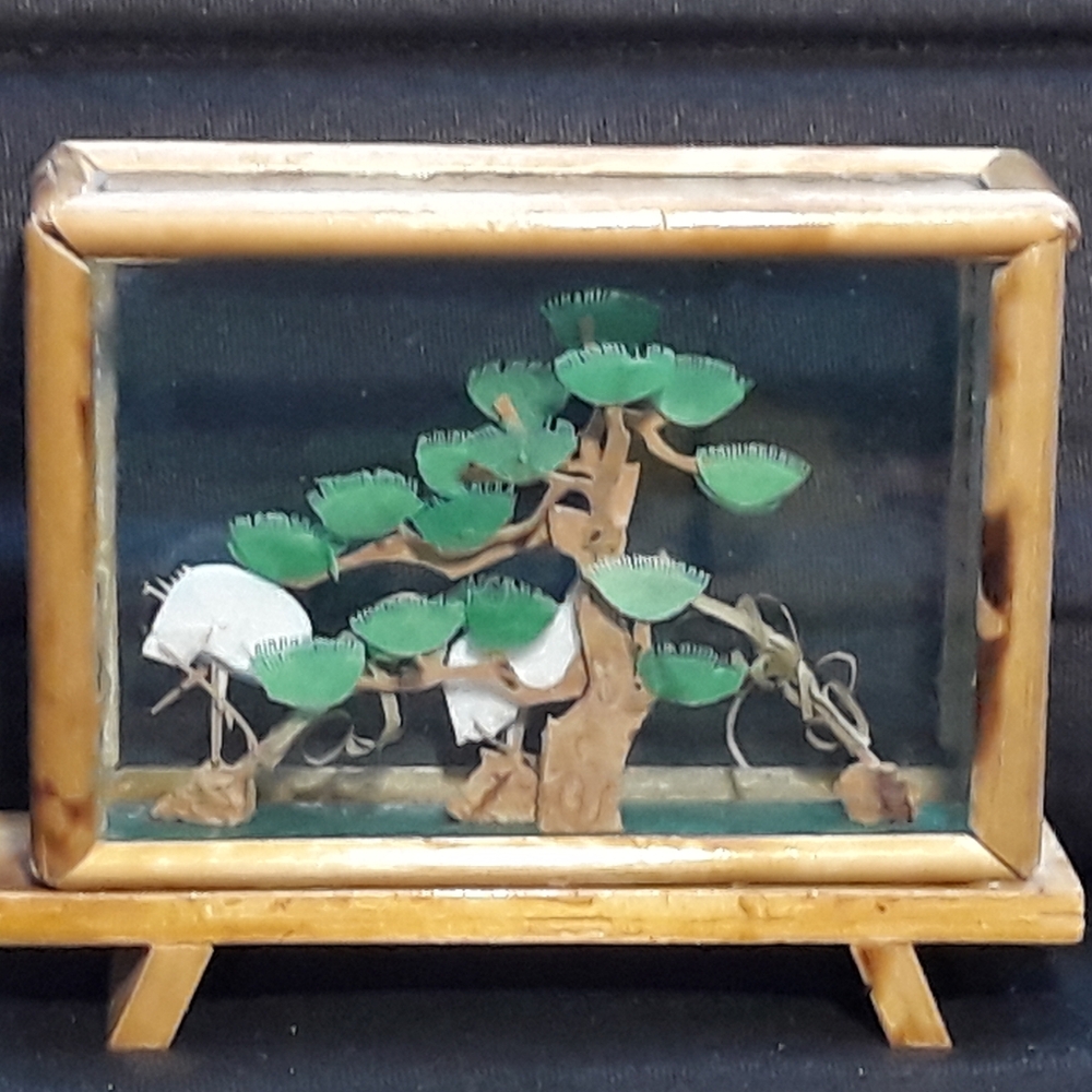 Vintage Miniature Chinese 3D Cranes Landscape Glass Bamboo Diorama Display - Picture 3 of 12
